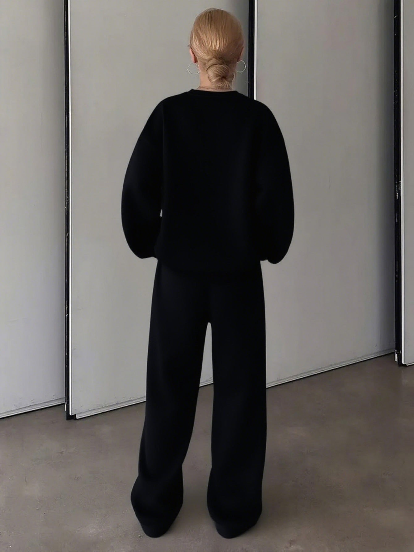 Letter Print Two Piece Set, Crew Neck Sweatshirt & Pants, Women's Clothing