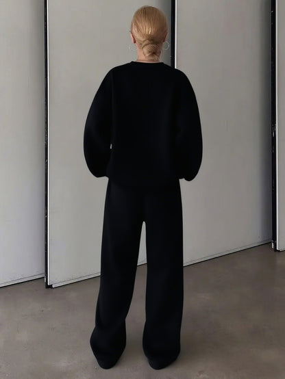 Letter Print Two Piece Set, Crew Neck Sweatshirt & Pants, Women's Clothing