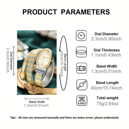 Women’s Elegant Serpentine-Design Quartz Watch – Golden-Tone Alloy Strap with Roman Numerals, Stylish Daily Wear Timepiece