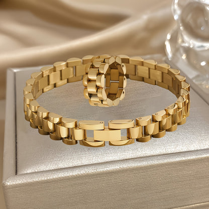 Unisex 2-Piece Interlocking Chain Bracelet & Ring Set – Luxury Multi-Color Design with Durable Gunmetal Finish, Perfect Daily Wear Gift for Him