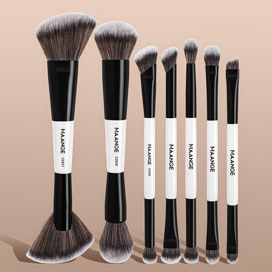 MAANGE 7-Piece Double-Head Makeup Brush Set – Soft Thick Bristles for Foundation, Powder, Blush & Travel-Friendly Beauty Application