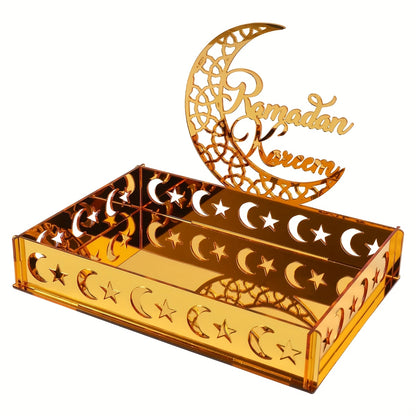 1pc Ramadan Kareem Acrylic Tray | Moon Star Castle Eid Mubarak Table Centerpiece, Ramadan Decoration for Home, Ramadan Mubarak Eid Al-Fitr Gifts, Islamic Muslim Party Supplies Ornament, Table Decor - FengRise