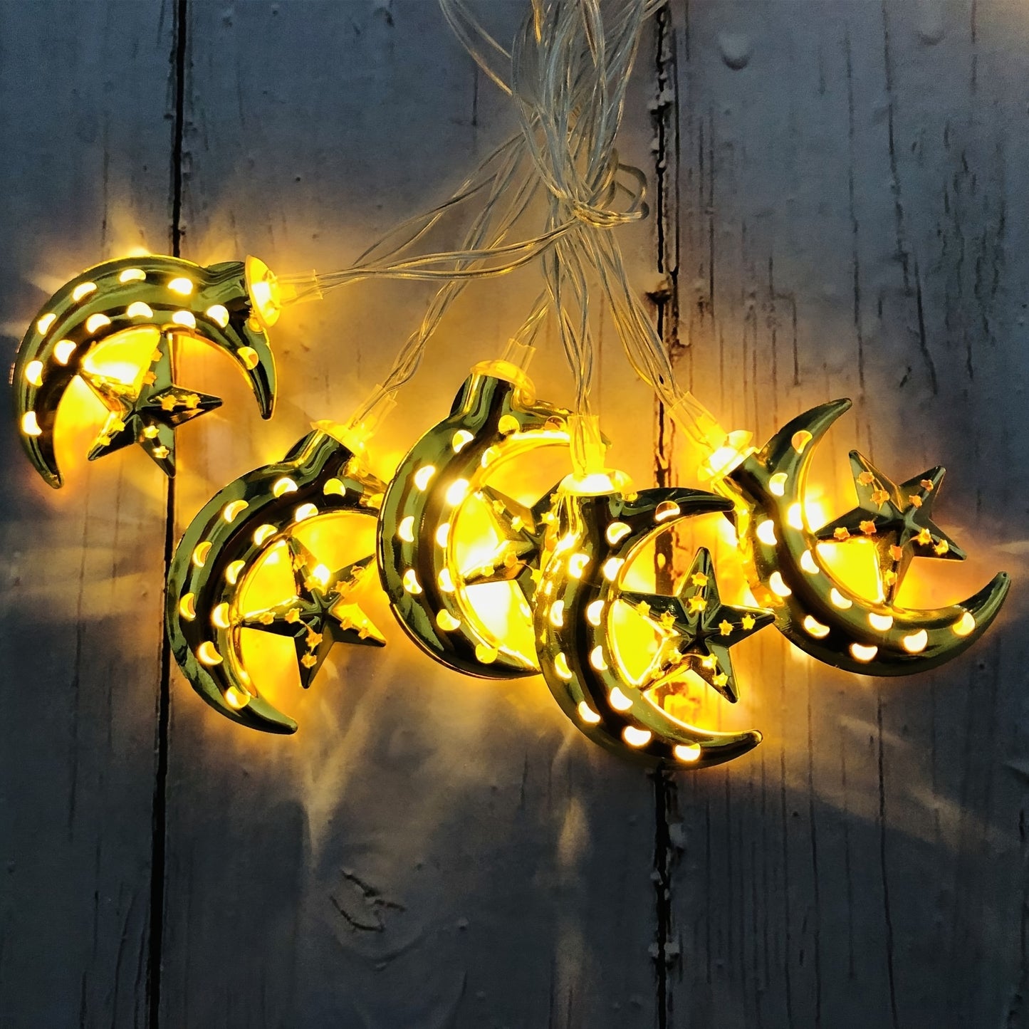 LED Ramadan Light String, 1.65 Meters 10 Lights Golden Star and Moon Light String, Golden Palace Lamp Battery Model Without Batteries, Eid al-Fitr Stars and Moons Decorative Lights, Muslim Festival Party Decoration, Home Deco