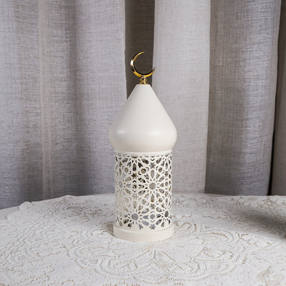 1pc Elegant Metal Hollow LED Decorative Lantern - Hollow for Airflow, Battery- Suitable for (Battery Not Included) - Desktop/Tabletop Light for Ramadan, Weddings, Birthdays, - Metal Frame, Traditional & Modern LED