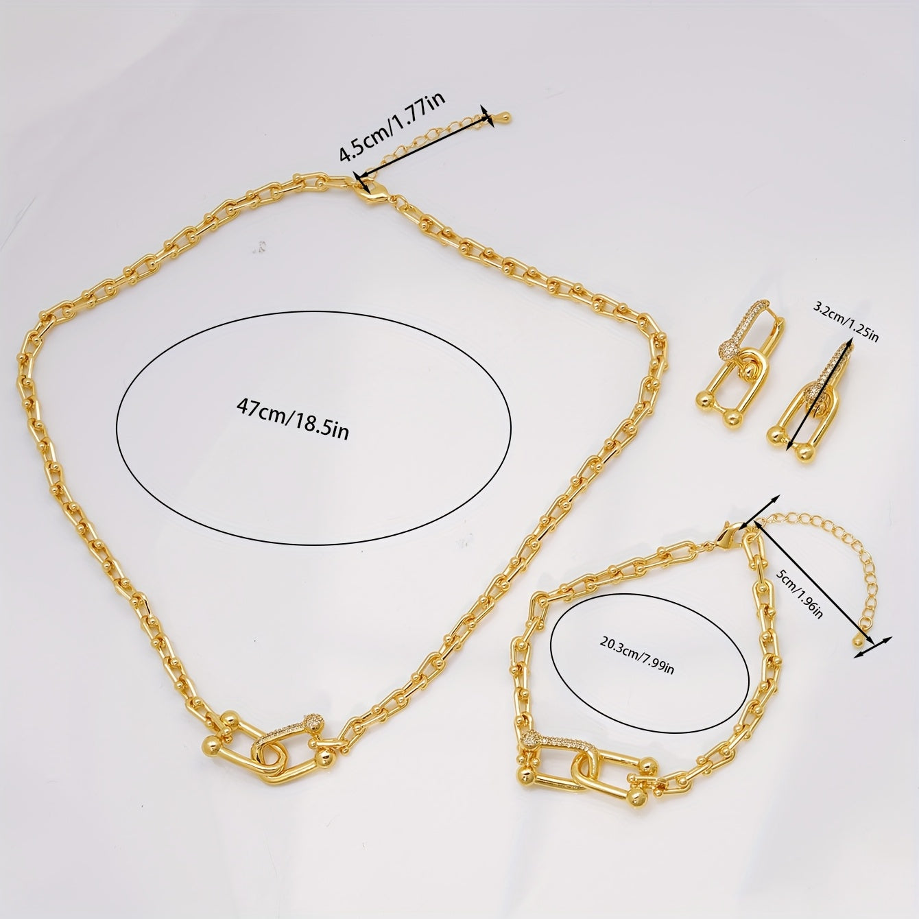 Women’s Elegant Interlocking Micro-Inlay Jewelry Set – Earrings, Necklace & Bracelet with Chain Design, Light Luxury Style for Weddings & Valentine’s Day