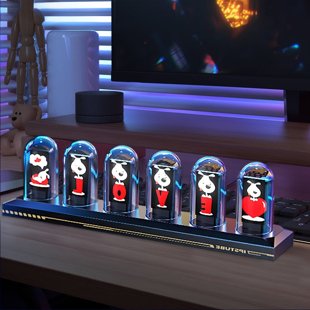 RGB LED Nixie Tube Clock – DIY IPS Display with 16M Colors, App Control, Temp & Weather Display, Modern Home Decor Gift