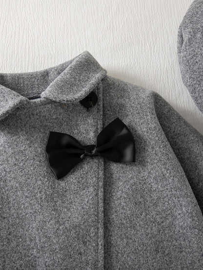 3-Piece Winter Baby Dress Set – Jacket, Vest Dress & Matching Hat with Bow and Button Details, Soft Cozy Outfit for 1st Birthdays & Christenings (Grey)