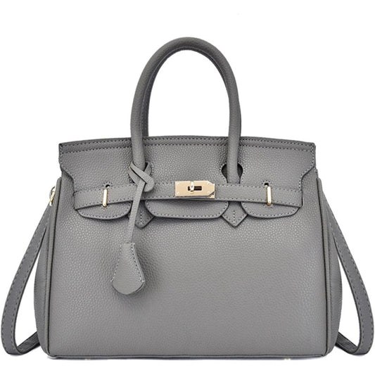 Women’s Large Capacity Satchel Handbag – Designer Shoulder Bag with Golden-Tone Hardware, Adjustable Strap & Multi-Pocket Design, Elegant Gray/Gold Travel Purse