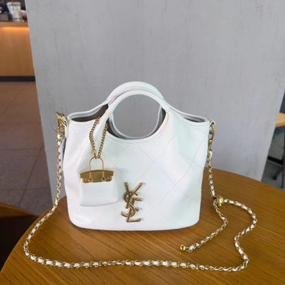 Women’s 2026  Luxury Chain-Link Convertible Handbag – Magnetic Closure Second-Layer Leather Tote with Polyester Lining, 10+ Styling Options (White/Black)