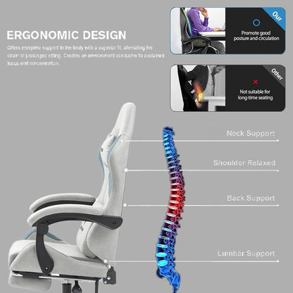 Wemart Ergonomic Gaming Chair – Breathable Fabric with Head & Waist Pillow, Footrest, 300kg Capacity, Grey