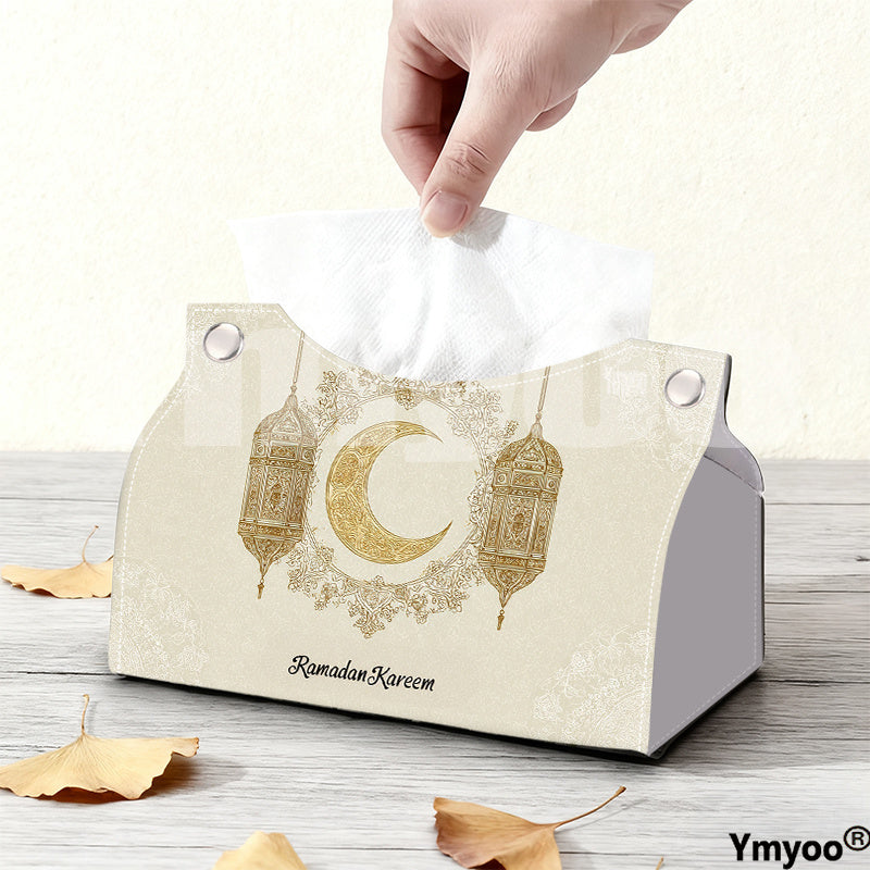 1pc Tissue Box Harmonious Ramadan Kareem Golden Crescent Lanterns Background Lattice for Boutique Showcase Winter Wedding Favor Cabin Surprise