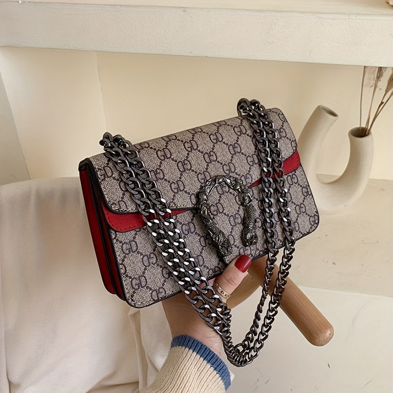 Women’s Designer-Inspired Messenger Bag – Solid Color Shoulder Handbag with Chain Strap, Buckle Closure & Edge-Paint Detailing