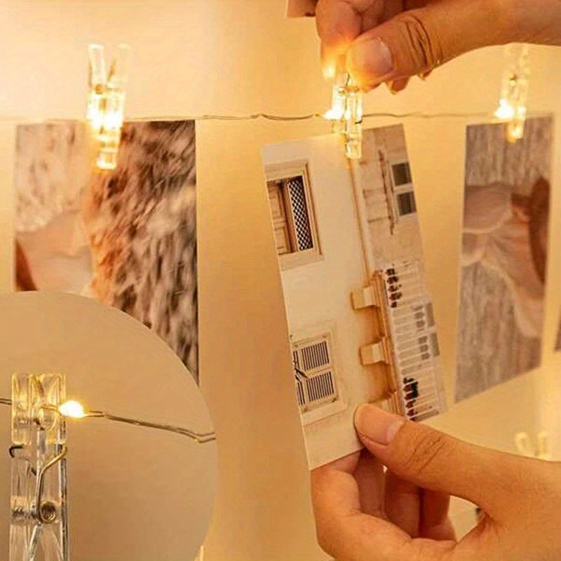 [Fairy Light Strip] 1pc 100LED Fairy Light Strip, Copper Light Rope 10M with 40 Clips, Battery Operation Garland for Bedroom, Family Party, Wedding, Christmas Decoration