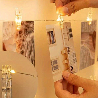 [Fairy Light Strip] 1pc 100LED Fairy Light Strip, Copper Light Rope 10M with 40 Clips, Battery Operation Garland for Bedroom, Family Party, Wedding, Christmas Decoration