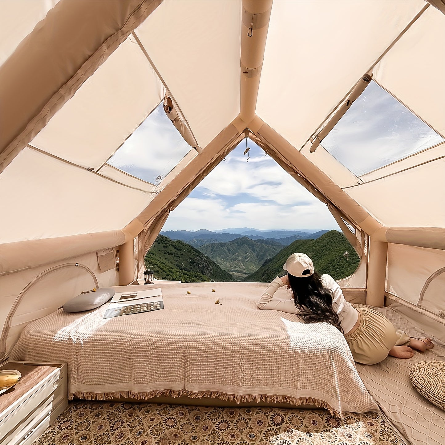 PAKICETUS 8-Person Inflatable Camping Tent — All-Season Heavy-Duty Oxford Air Cabin with Stove Jack, Easy Setup, Mesh Windows & Doors, Spacious Outdoor Shelter for Glamping, Hiking & Travel