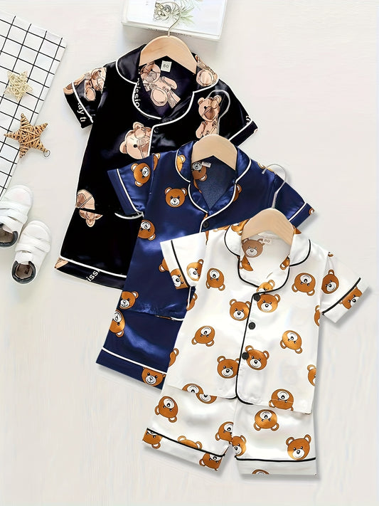 a3 Sets (6pcs) Boys’ Cartoon Short-Sleeve Pajama Sets – Open-Front Sleepwear for Comfortable Daily Home Use