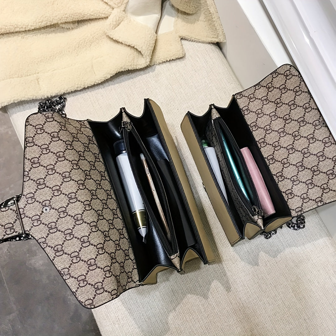 Women’s Designer-Inspired Messenger Bag – Solid Color Shoulder Handbag with Chain Strap, Buckle Closure & Edge-Paint Detailing