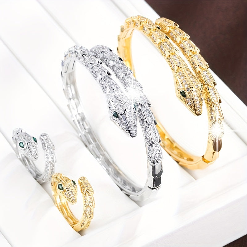 1 Bracelet + 1 Ring Snake-Inspired Synthetic Zirconia Trendy Women'S Set