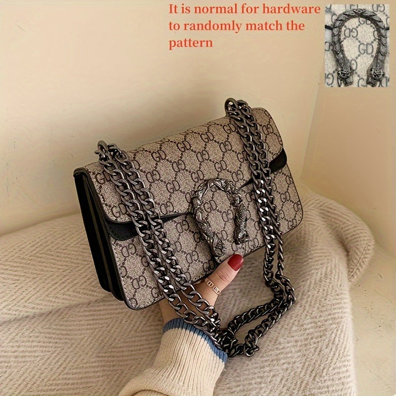 Women’s Designer-Inspired Messenger Bag – Solid Color Shoulder Handbag with Chain Strap, Buckle Closure & Edge-Paint Detailing