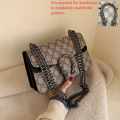 Women’s Designer-Inspired Messenger Bag – Solid Color Shoulder Handbag with Chain Strap, Buckle Closure & Edge-Paint Detailing