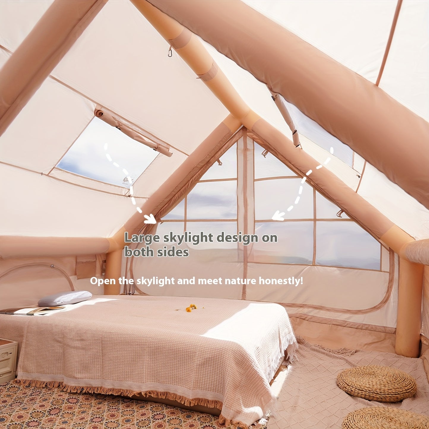 PAKICETUS 8-Person Inflatable Camping Tent — All-Season Heavy-Duty Oxford Air Cabin with Stove Jack, Easy Setup, Mesh Windows & Doors, Spacious Outdoor Shelter for Glamping, Hiking & Travel