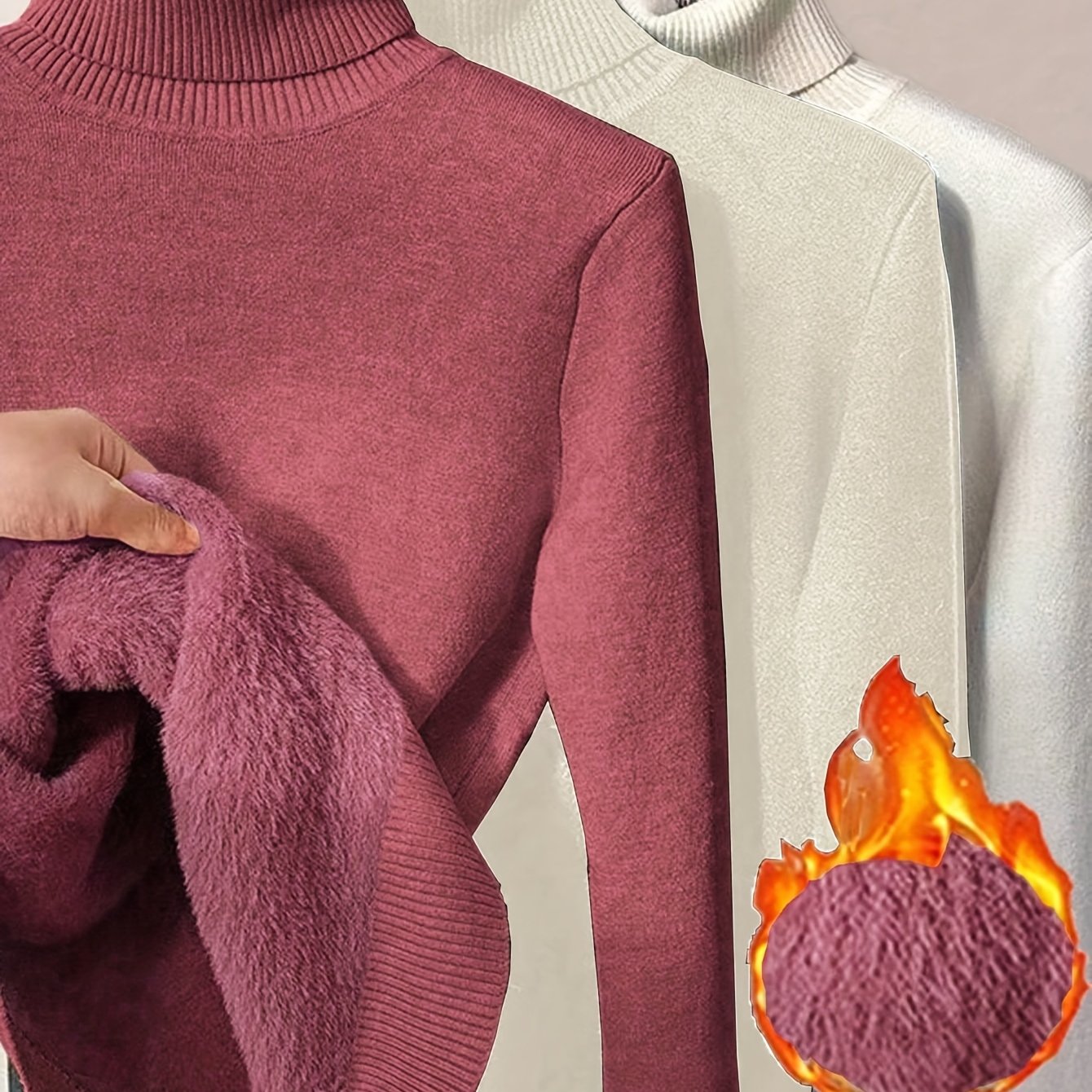 طقم سويت شيرت نسائي من 3 قطع برقبة عالية - ملابس تريكو خريف/شتاء