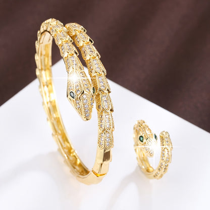 1 Bracelet + 1 Ring Snake-Inspired Synthetic Zirconia Trendy Women'S Set