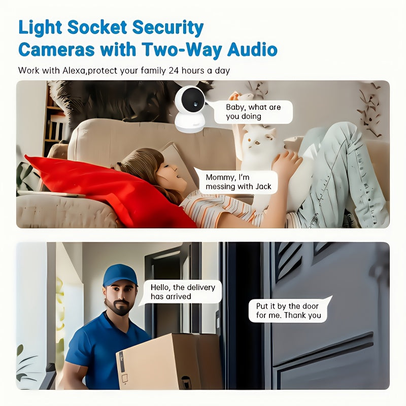 360° Panoramic 2K HD Security Camera – AI Motion Detection, Night Vision, 2.4G/5G WiFi, Google Assistant Compatible (Battery Not Included)