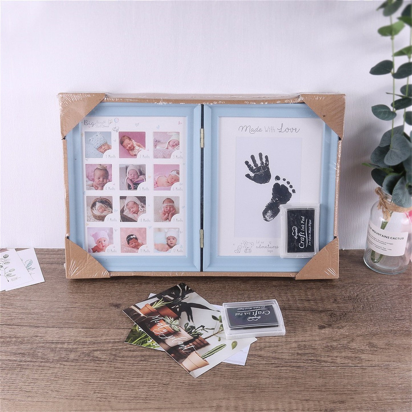 Baby Hand & Footprint Keepsake Frame – PVC Personalized Photo Display with Ink Print Kit for Christmas, Halloween, Thanksgiving & Milestone Memories