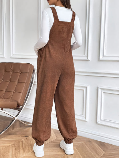 Women’s Maternity Oversized Trousers – Full-Length Corduroy-Style Pregnancy Pants with Adjustable Drawstring Waist & Golden-Tone Buttons