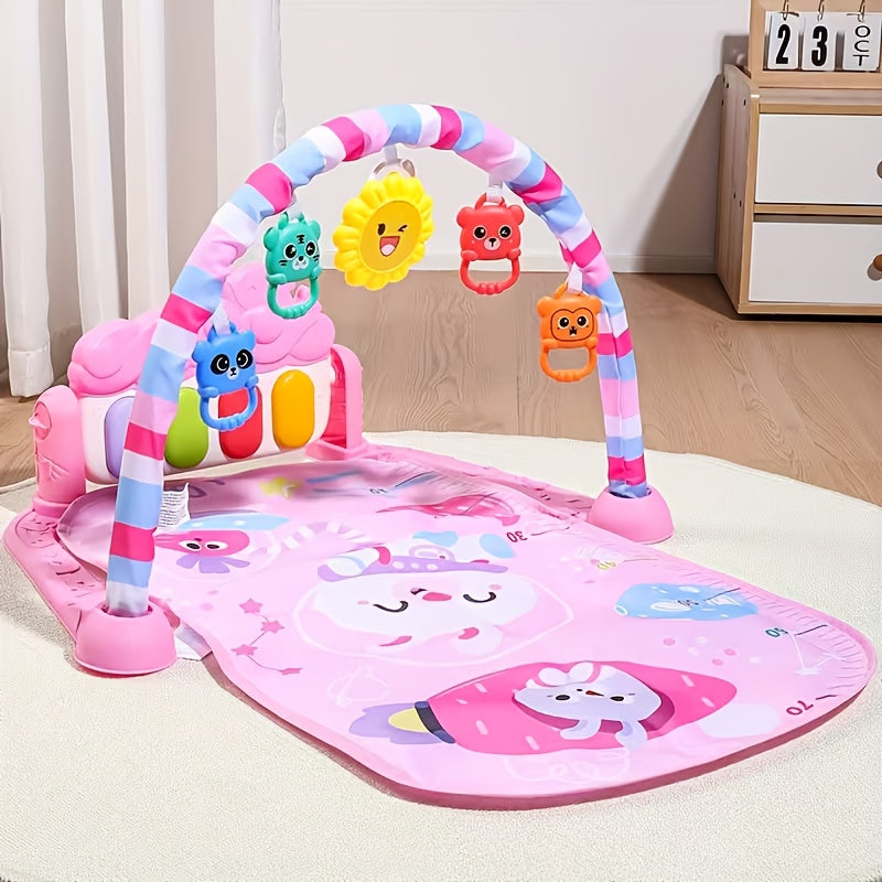 Animal-Themed Baby Fitness Rack Toy – Musical Pedal Piano Play Mat with Soft Blanket, Perfect for 0–12M Toddlers & Holiday Gifts