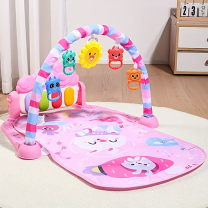 Animal-Themed Baby Fitness Rack Toy – Musical Pedal Piano Play Mat with Soft Blanket, Perfect for 0–12M Toddlers & Holiday Gifts