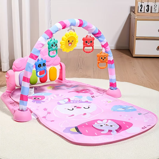 Animal-Themed Baby Fitness Rack Toy – Musical Pedal Piano Play Mat with Soft Blanket, Perfect for 0–12M Toddlers & Holiday Gifts