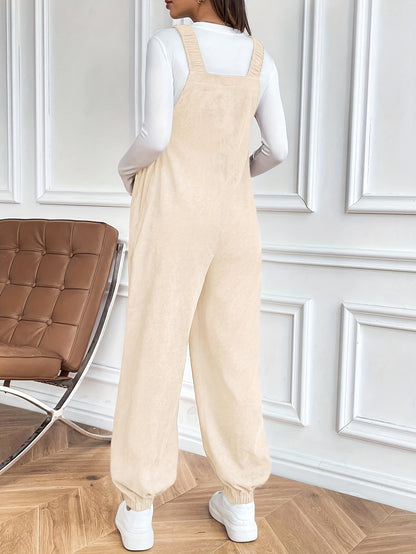 Women’s Maternity Oversized Trousers – Full-Length Corduroy-Style Pregnancy Pants with Adjustable Drawstring Waist & Golden-Tone Buttons