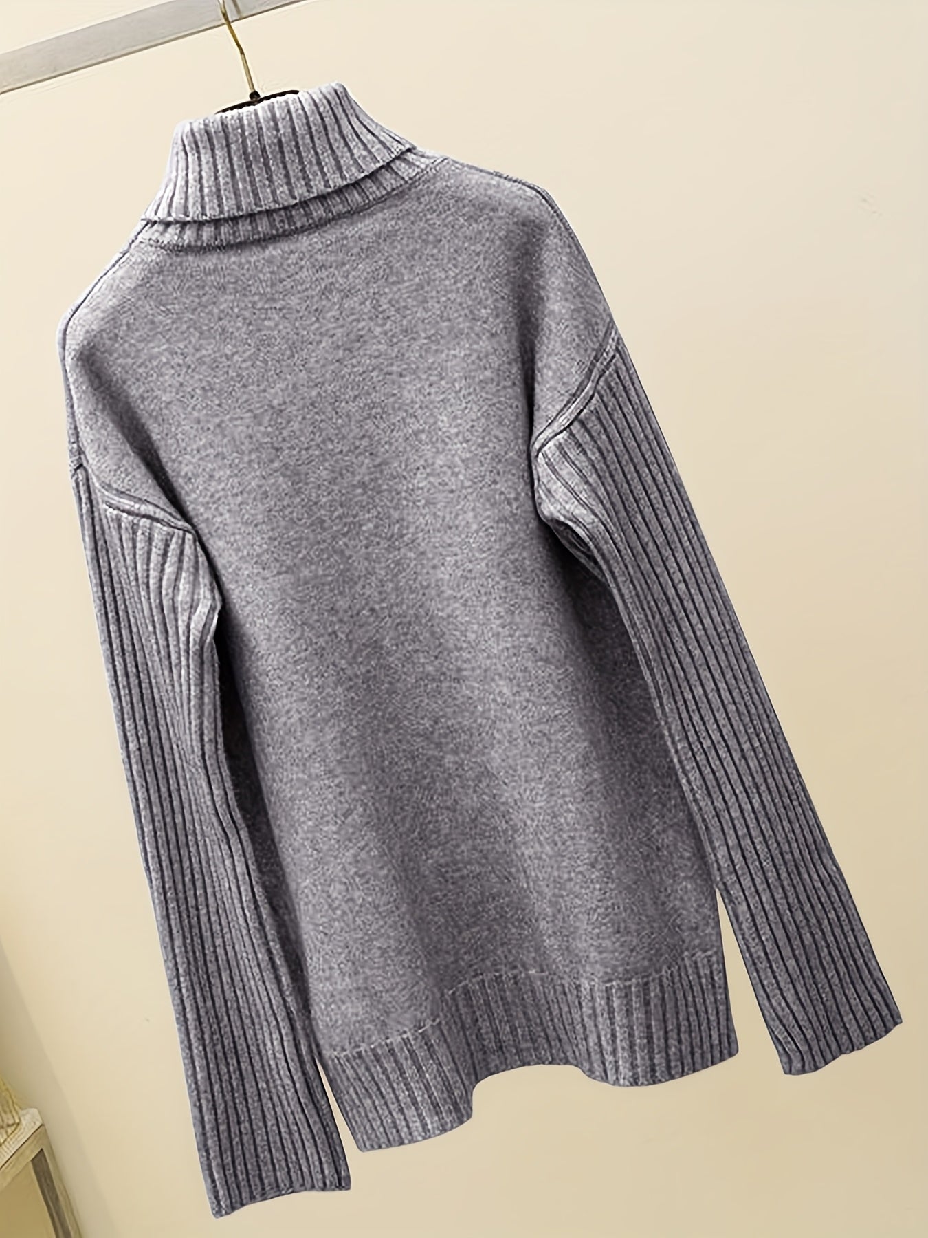 Autumn & Winter Sweater Set – Elegant High-Neck Top with Wide-Leg Pants, Solid Color Casual Chic Outfit