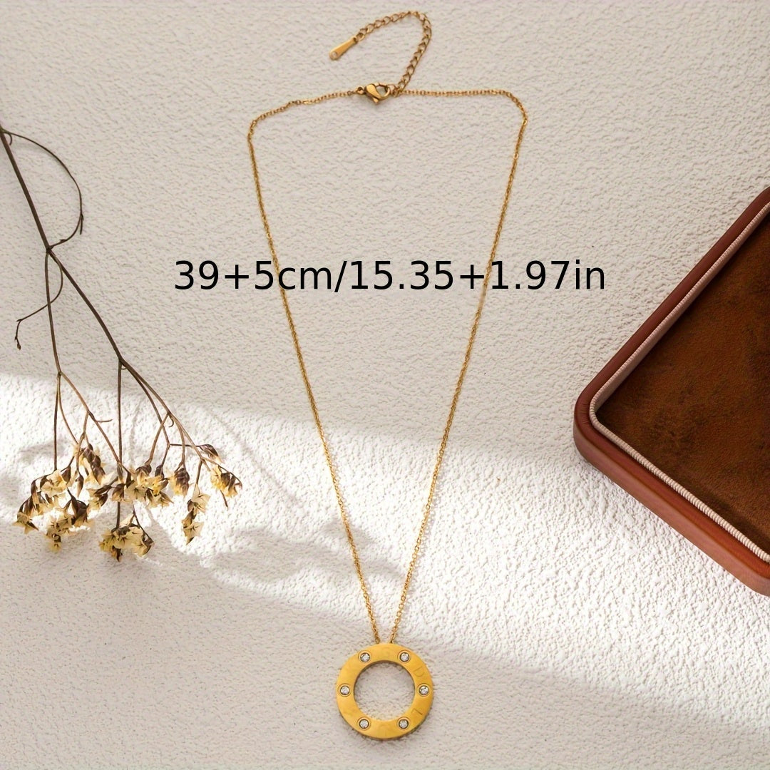 Women’s Stainless Steel Circular Pendant Necklace – Minimalist Elegant Design with Polished Finish, Durable Tarnish-Resistant Chain for Daily or Special Occasions