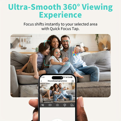 360° Panoramic 2K HD Security Camera – AI Motion Detection, Night Vision, 2.4G/5G WiFi, Google Assistant Compatible (Battery Not Included)