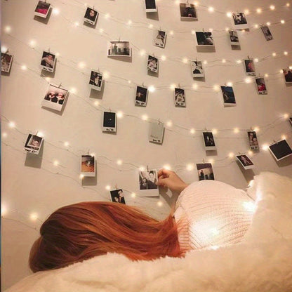 [Fairy Light Strip] 1pc 100LED Fairy Light Strip, Copper Light Rope 10M with 40 Clips, Battery Operation Garland for Bedroom, Family Party, Wedding, Christmas Decoration