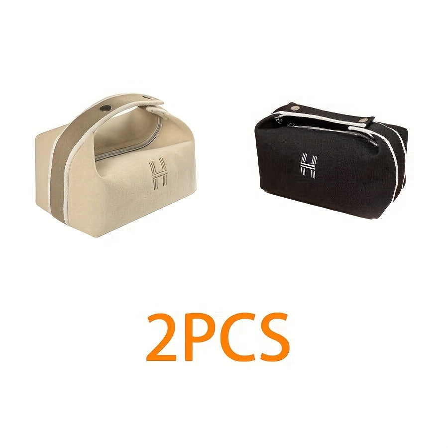 2pcs Chic Canvas Storage Bags – Portable Mini Organizers for Coins, Keys & Makeup, Stylish Travel Essentials