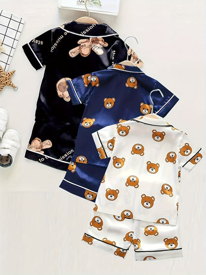 a3 Sets (6pcs) Boys’ Cartoon Short-Sleeve Pajama Sets – Open-Front Sleepwear for Comfortable Daily Home Use