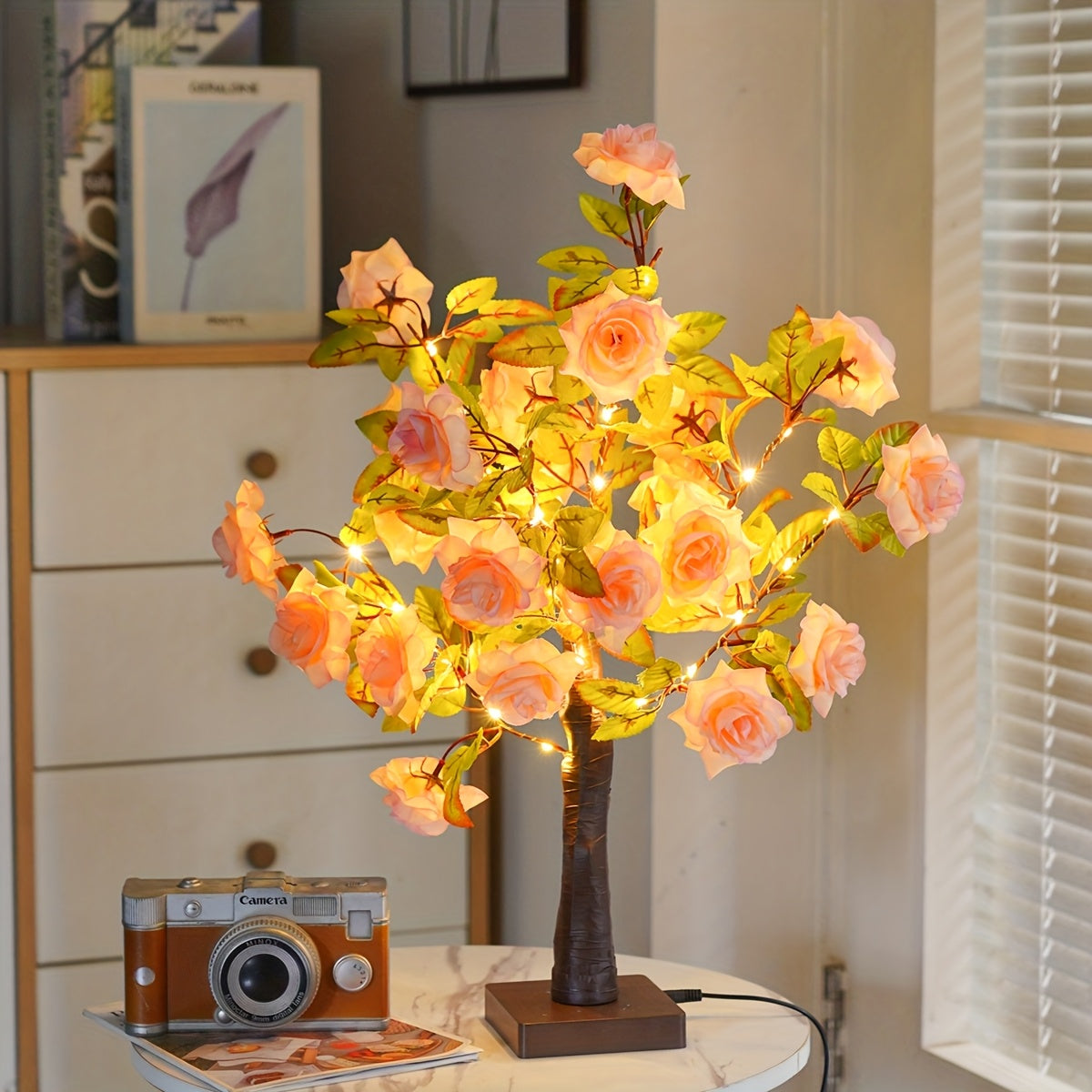 Artificial Rose Tree Lamp – USB-Powered Floral Light with Soft Glow, Elegant Wedding & Home Decor Centerpiece