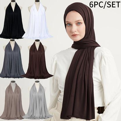 6-Piece Solid Color Breathable Scarf Set for Women – Lightweight Shawls & Headscarves for Modest Fashion and Festive Wear