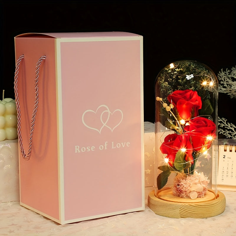 LED Rose Dome Lamp – Elegant Glass Flower Light with Multicolor Glow Base, Perfect Romantic Gift & Home Decor