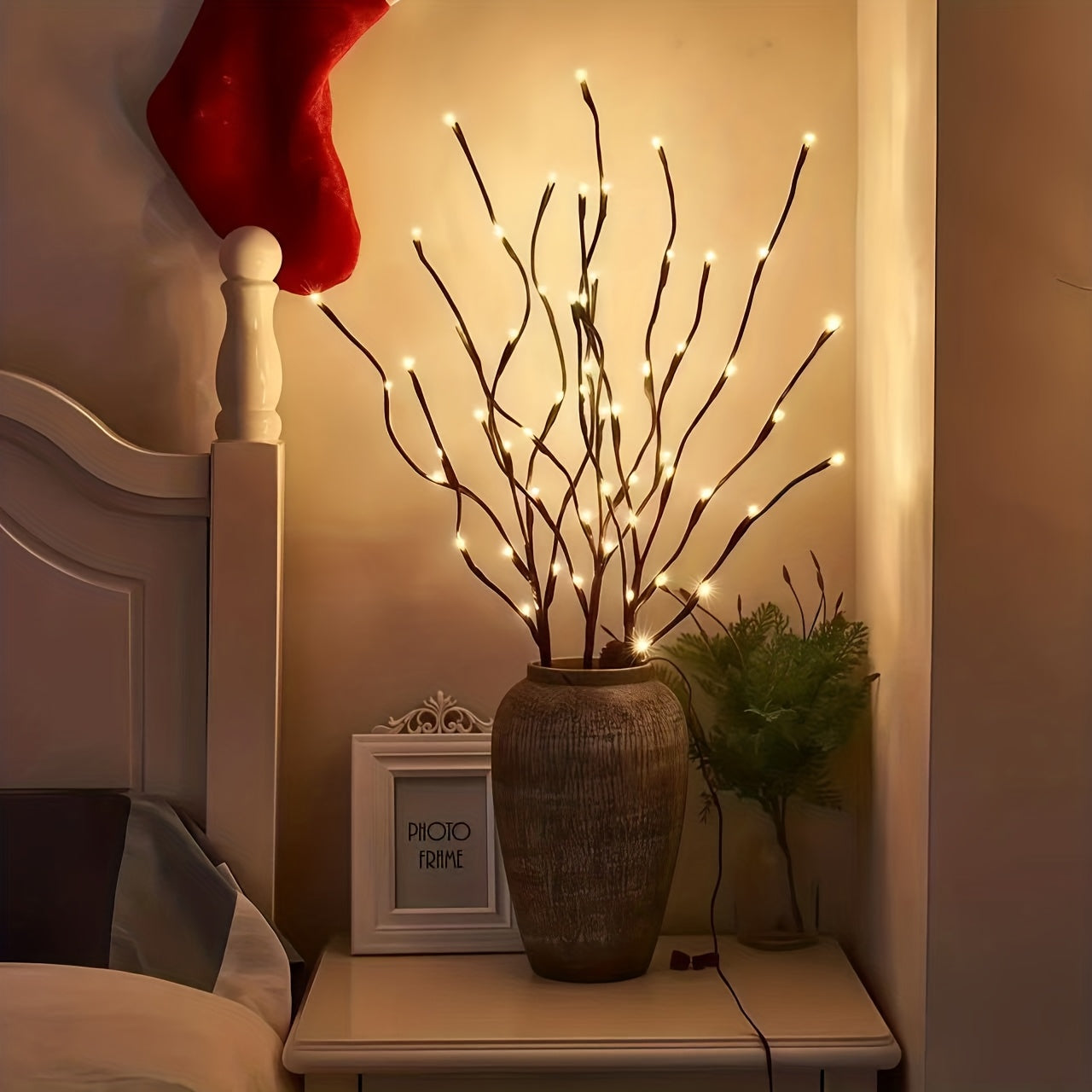 2-Piece Artificial Tree Branch LED Light Set – Battery-Powered 20-LED Vase Decorations for Home, Holidays & Romantic Bedside Lighting