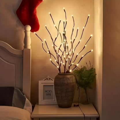 2-Piece Artificial Tree Branch LED Light Set – Battery-Powered 20-LED Vase Decorations for Home, Holidays & Romantic Bedside Lighting