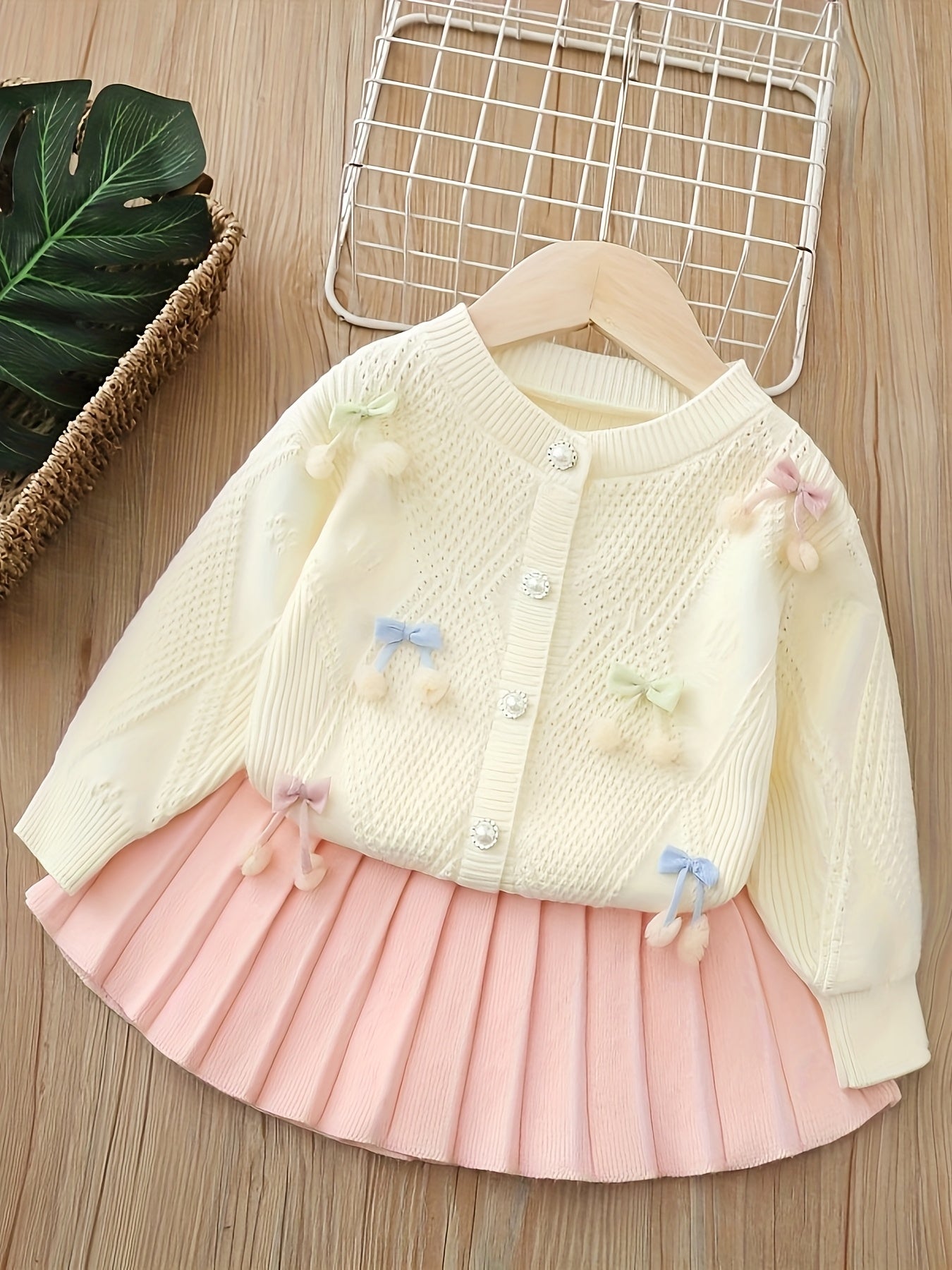 Girls’ Adorable Knit Cardigan & Pleated Skirt Set – Cozy Winter 2-Piece Outfit for Toddlers & Kids (8M–8Y)