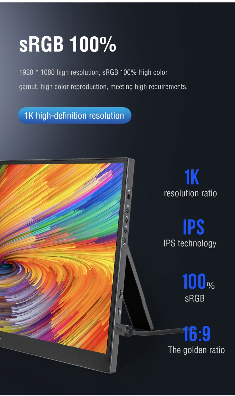 Anmite 15.6-Inch Portable Touch Monitor, 1080P HDR, Built-In Vertical Stand, Low Blue Light, Suitable for Xbox/Ps5/Switch/Mobile/Pc/Laptop Expansion.