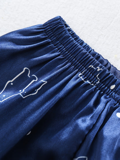 3 Sets (6pcs) Boys’ Cartoon Long-Sleeve Pajama Sets – Casual Non-Stretch Animal Print Sleepwear with Button Front & Cardigan Collar for Spring/Summer/Fall