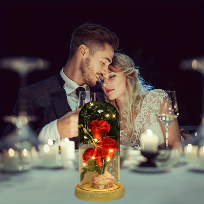 LED Rose Dome Lamp – Elegant Glass Flower Light with Multicolor Glow Base, Perfect Romantic Gift & Home Decor