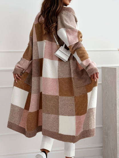 2025 Women’s Color-Block Cardigan – Casual & Elegant Long-Sleeve Knit for Autumn & Winter